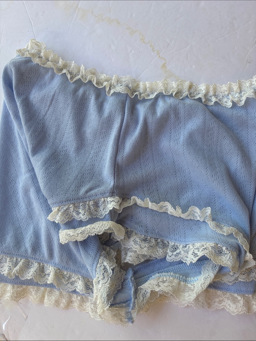 New Kacey Lee Cami Boy Short Coquette Sleepwear Blue Lace Medium Lounge Bow Cute - Picture 16 of 17